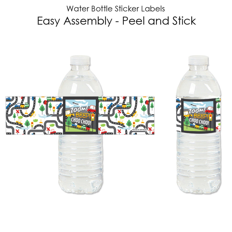 Cars, Trains, and Airplanes - Transportation Birthday Party Water Bottle Sticker Labels - Set of 20
