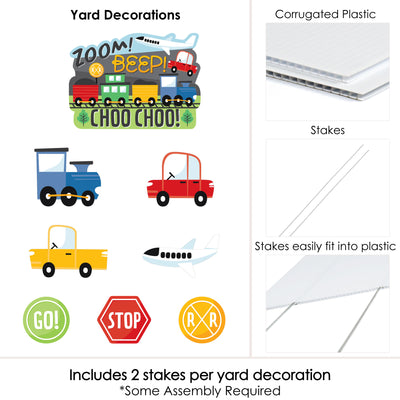 Cars, Trains, and Airplanes - Yard Sign and Outdoor Lawn Decorations - Transportation Birthday Party Yard Signs - Set of 8