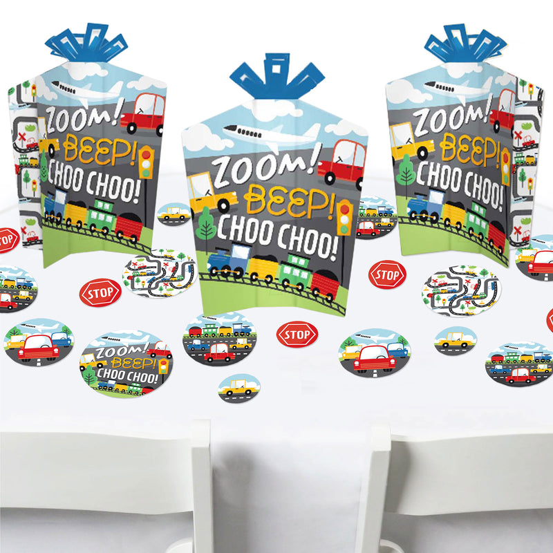 Cars, Trains, and Airplanes - Transportation Birthday Party Decor and Confetti - Terrific Table Centerpiece Kit - Set of 30