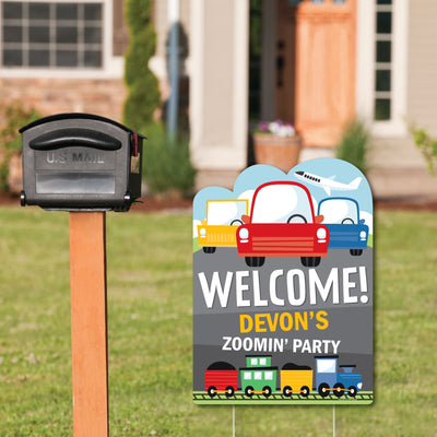 Cars, Trains, and Airplanes - Party Decorations - Transportation Birthday Party Personalized Welcome Yard Sign