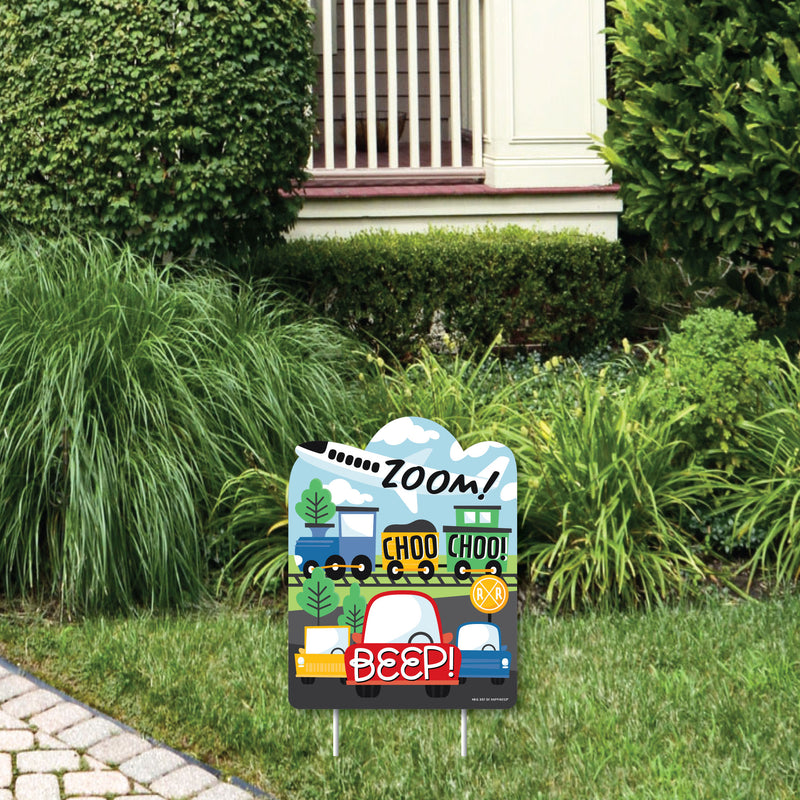 Cars, Trains, and Airplanes - Outdoor Lawn Sign - Transportation Birthday Party Yard Sign - 1 Piece