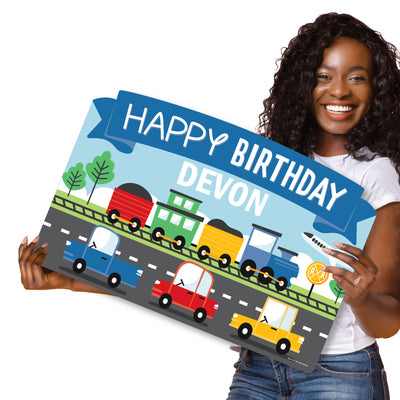 Cars, Trains, and Airplanes - Transportation Birthday Party Yard Sign Lawn Decorations - Personalized Happy Birthday Party Yardy Sign