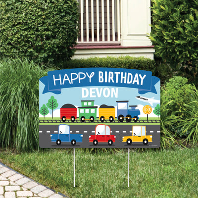 Cars, Trains, and Airplanes - Transportation Birthday Party Yard Sign Lawn Decorations - Personalized Happy Birthday Party Yardy Sign
