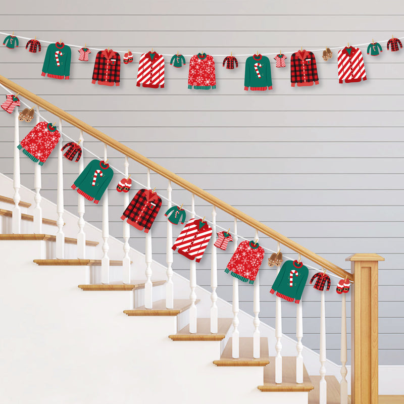 Christmas Pajamas - Holiday Plaid PJ Party DIY Decorations - Clothespin Garland Banner - 44 Pieces
