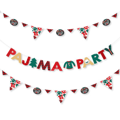 Christmas Pajamas - Holiday Plaid PJ Party Letter Banner Decoration - 36 Banner Cutouts and Pajama Party Banner Letters