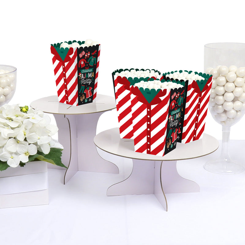 Christmas Pajamas - Holiday Plaid PJ Party Favor Popcorn Treat Boxes - Set of 12