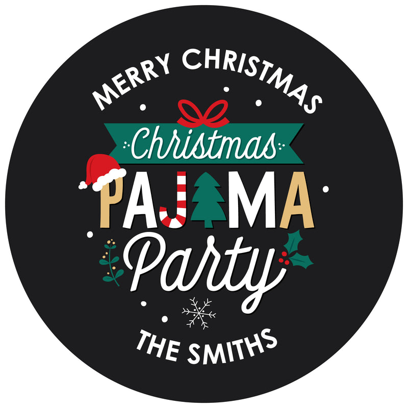 Personalized Christmas Pajamas - Custom Holiday Plaid PJ Party Favor Circle Sticker Labels - Custom Text - 24 Count