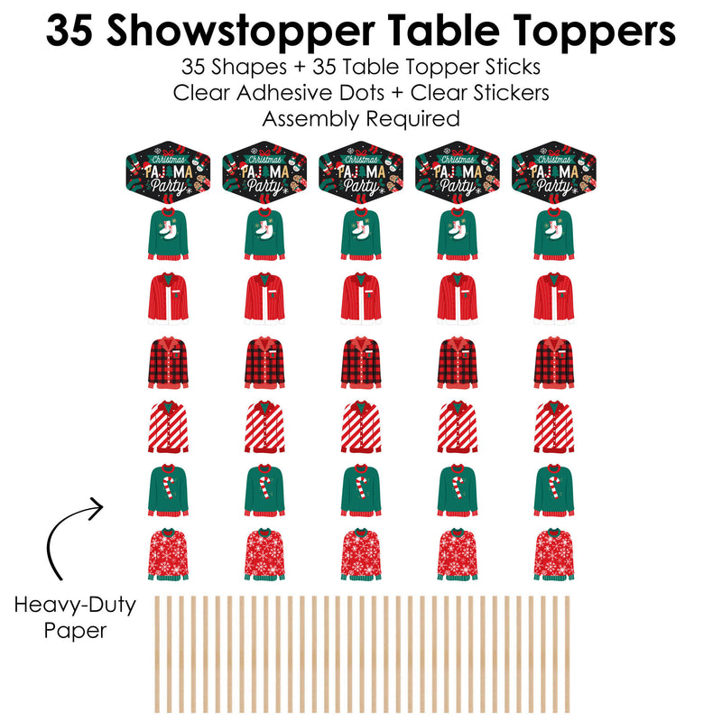 Christmas Pajamas - Holiday Plaid PJ Party Centerpiece Sticks - Showstopper Table Toppers - 35 Pieces