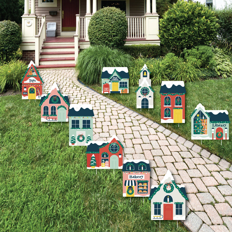 Christmas Village - Lawn Decorations - Outdoor Holiday Winter Houses Yard Decorations - 10 Piece