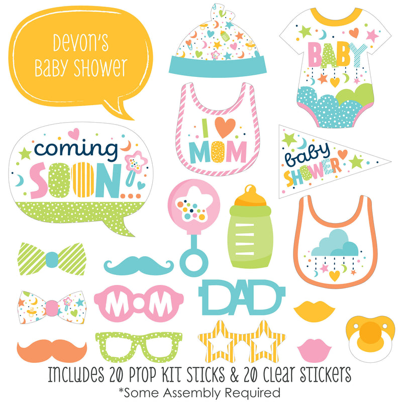 Colorful Baby Shower - Gender Neutral Party Photo Booth Props Kit - 20 Count