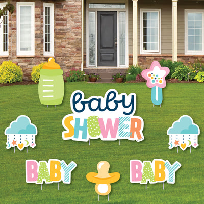 Colorful Baby Shower - Yard Sign and Outdoor Lawn Decorations - Gender Neutral Party Yard Signs - Set of 8