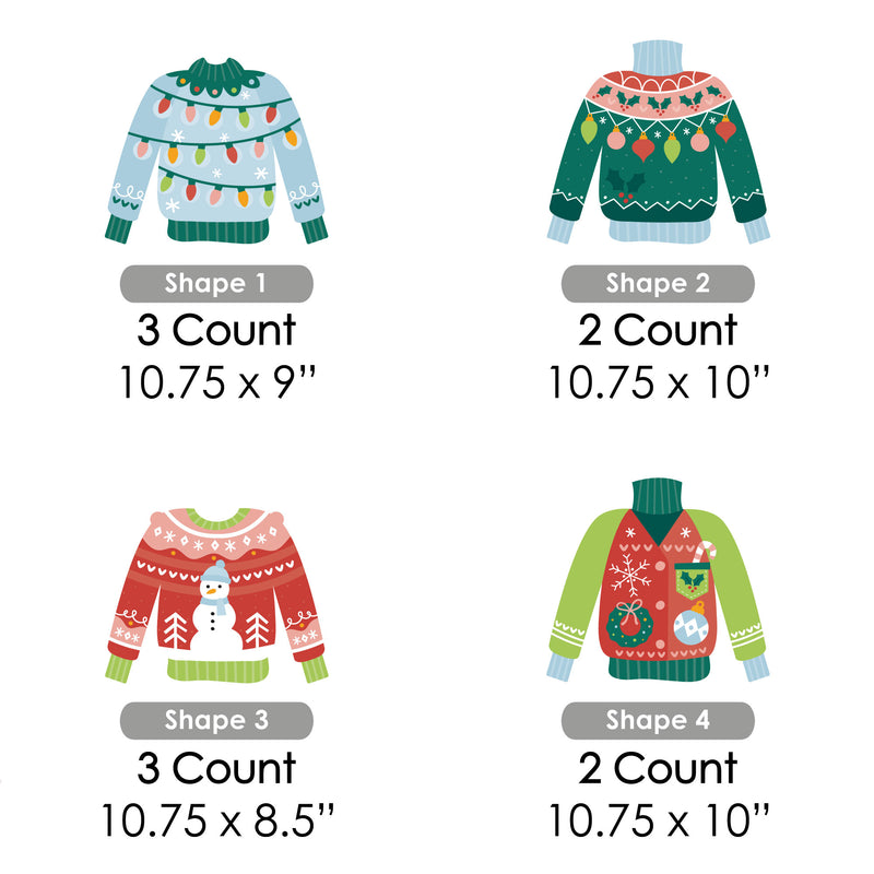 Colorful Christmas Sweaters - Sweater Lawn Decorations - Outdoor Ugly Sweater Holiday Party Yard Decorations - 10 Piece