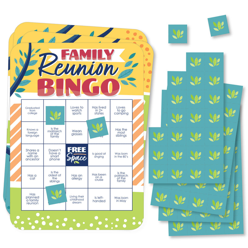 Colorful Family Reunion - Bingo Cards and Markers - Family Gathering Party Bingo Game - Set of 18