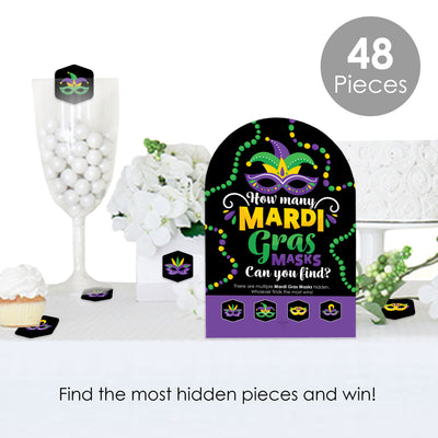Colorful Mardi Gras Mask - Masquerade Party Scavenger Hunt - 1 Stand and 48 Game Pieces - Hide and Find Game