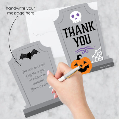 Cute and Colorful Tombstones - Shaped Thank You Cards - Kids Halloween Party Thank You Note Cards with Envelopes - Set of 12