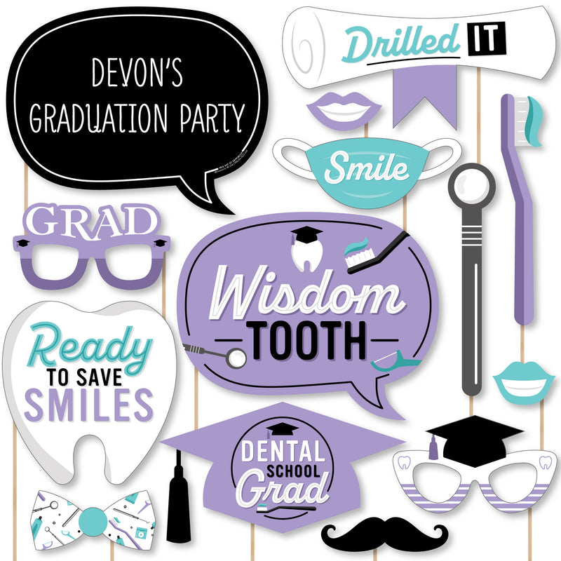 Dental School Grad - Personalized Dentistry and Hygienist Graduation Party Photo Booth Props Kit - 20 Count