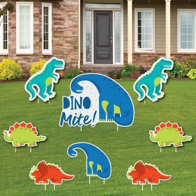 Roar Dinosaur - Yard Sign and Outdoor Lawn Decorations - Dino Mite T-Rex Baby Shower or Birthday Party Yard Signs - Set of 8