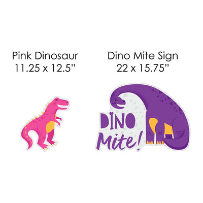 Roar Dinosaur Girl - Yard Sign and Outdoor Lawn Decorations - Dino Mite T-Rex Baby Shower or Birthday Party Yard Signs - Set of 8