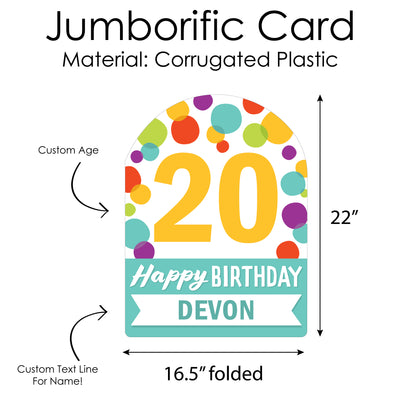Dotful Custom Age Birthday - Happy Birthday Giant Greeting Card - Big Shaped Jumborific Card - 16.5 x 22 inches