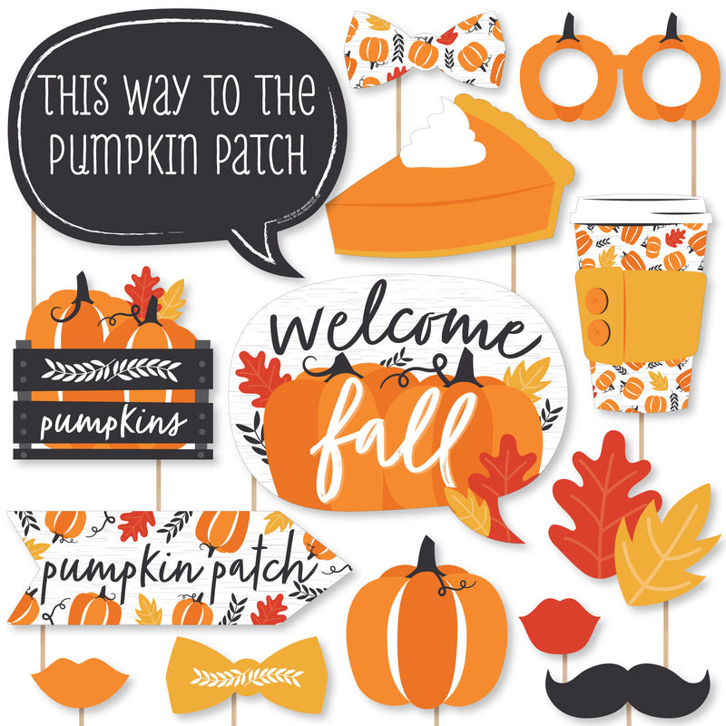 Fall Pumpkin - Halloween or Thanksgiving Party Photo Booth Props Kit - 20 Count