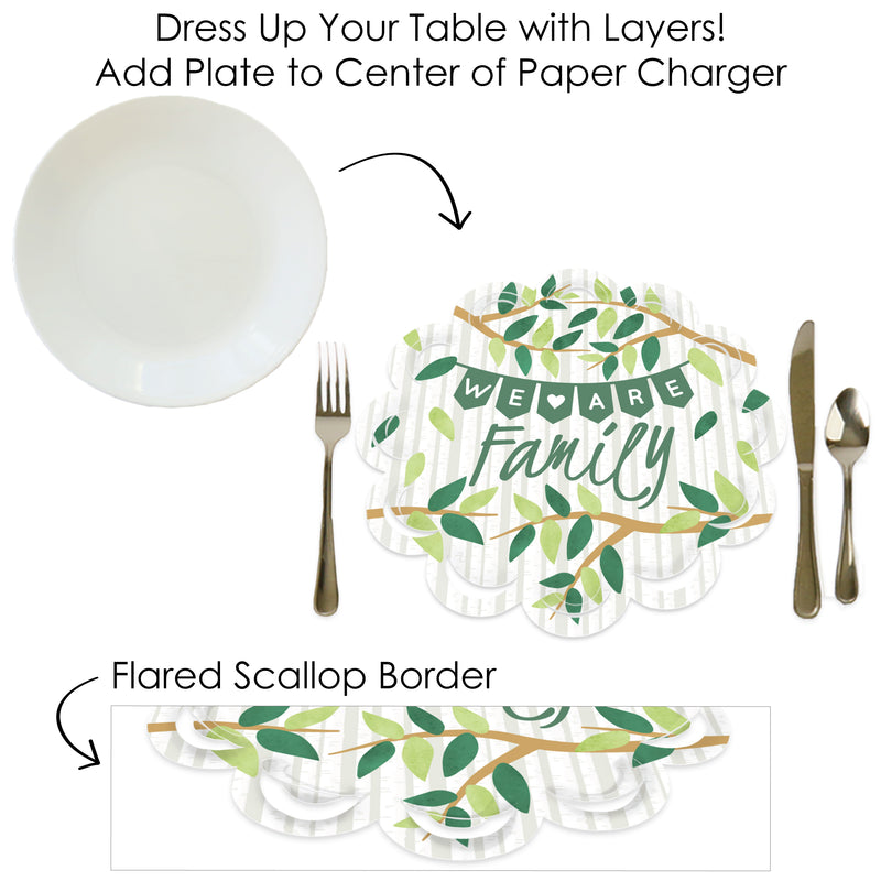 Family Tree Reunion - Family Gathering Party Round Table Decorations - Paper Chargers - Place Setting For 12