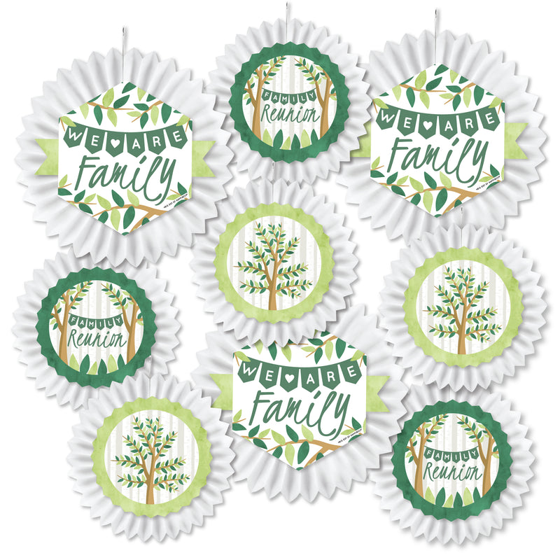 Family Tree Reunion - Hanging Family Gathering Party Tissue Decoration Kit - Paper Fans - Set of 9