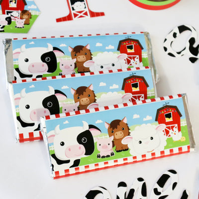 Farm Animals - Candy Bar Wrapper Barnyard Baby Shower or Birthday Party Favors - Set of 24