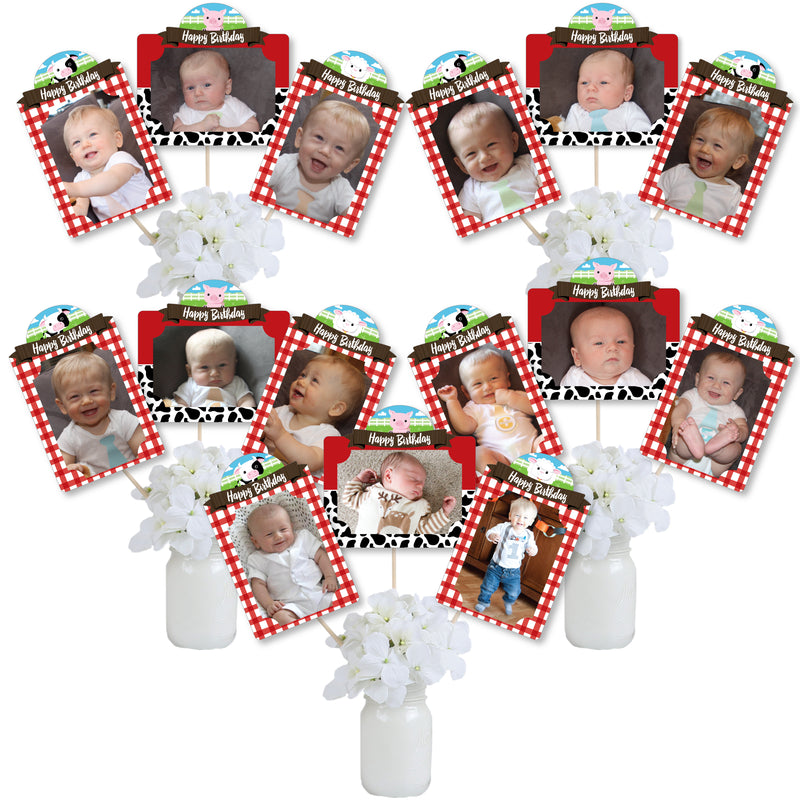 Farm Animals - Barnyard Birthday Party Picture Centerpiece Sticks - Photo Table Toppers - 15 Pieces
