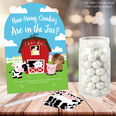 Farm Animals - How Many Candies Barnyard Baby Shower or Birthday Party Game - 1 Stand and 40 Cards - Candy Guessing Game