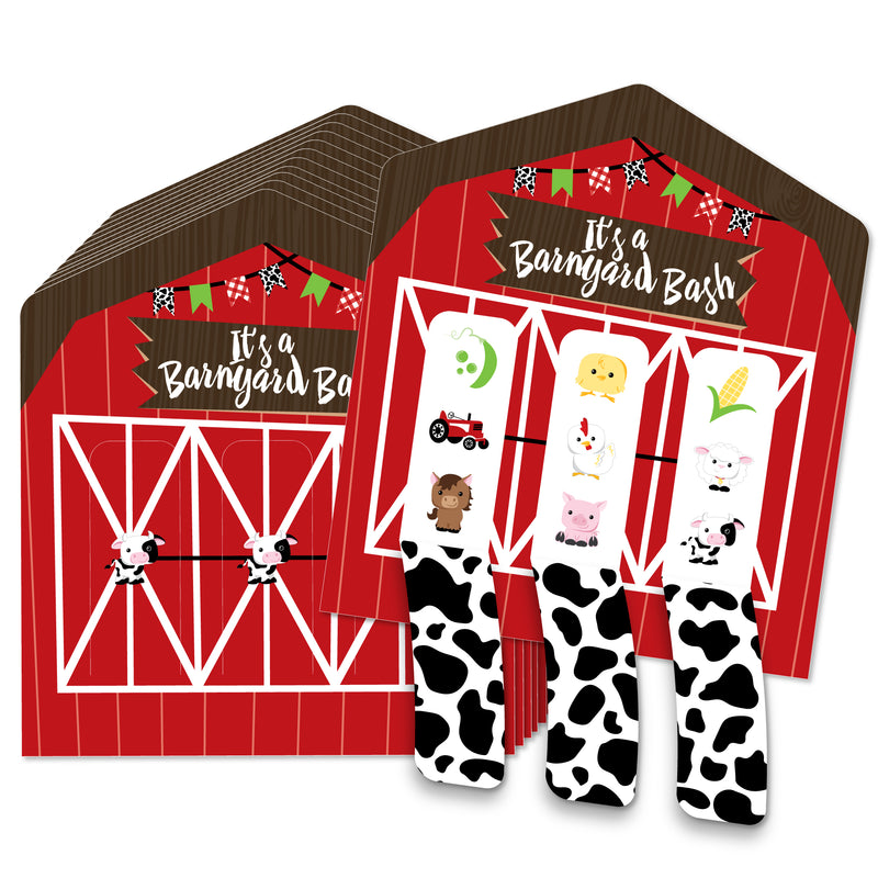 Farm Animals - Barnyard Baby Shower or Birthday Party Game Pickle Cards - Pull Tabs 3-in-a-Row - Set of 12