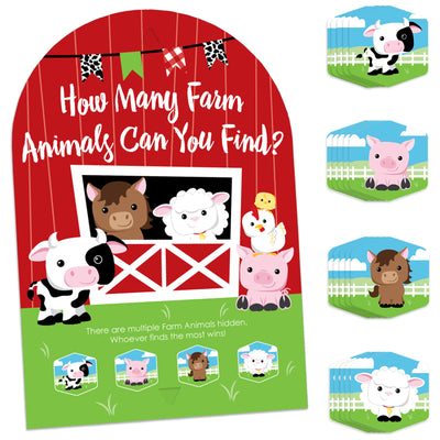 Farm Animals - Barnyard Baby Shower or Birthday Party Scavenger Hunt - 1 Stand and 48 Game Pieces - Hide and Find Game