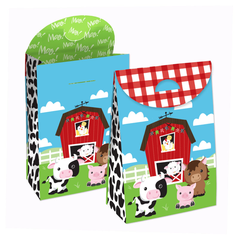 Farm Animals - Barnyard Baby Shower or Birthday Gift Favor Bags - Party Goodie Boxes - Set of 12