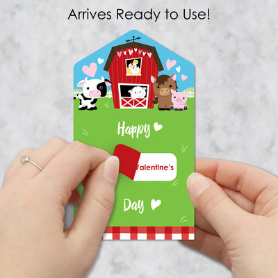 Farm Animals - Barnyard Cards for Kids - Happy Valentine’s Day Pull Tabs - Set of 12