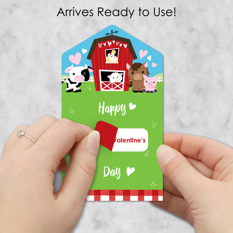 Farm Animals - Barnyard Cards for Kids - Happy Valentine’s Day Pull Tabs - Set of 12