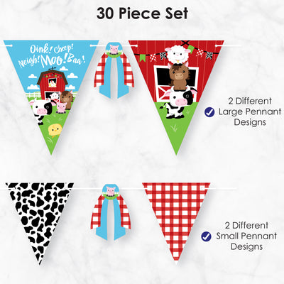 Farm Animals - DIY Barnyard Baby Shower or Birthday Party Pennant Garland Decoration - Triangle Banner - 30 Pieces