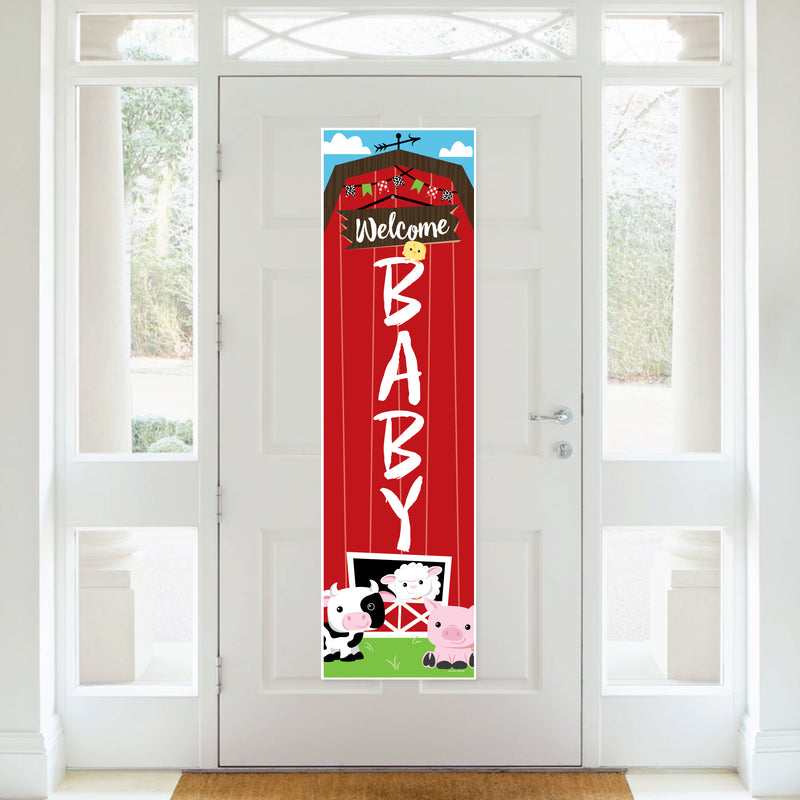 Farm Animals - Barnyard Baby Shower Front Door Decoration - Vertical Banner