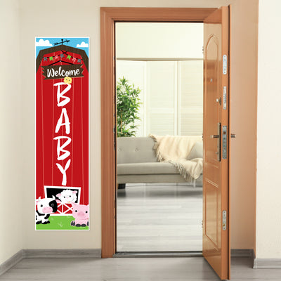 Farm Animals - Barnyard Baby Shower Front Door Decoration - Vertical Banner
