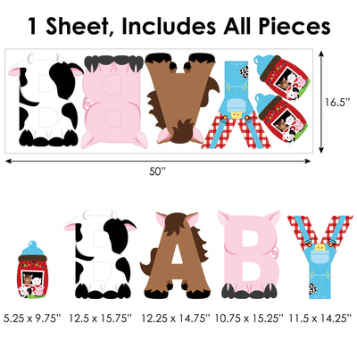 Farm Animals - Peel and Stick Barnyard Baby Shower Standard Banner Wall Decals - Baby