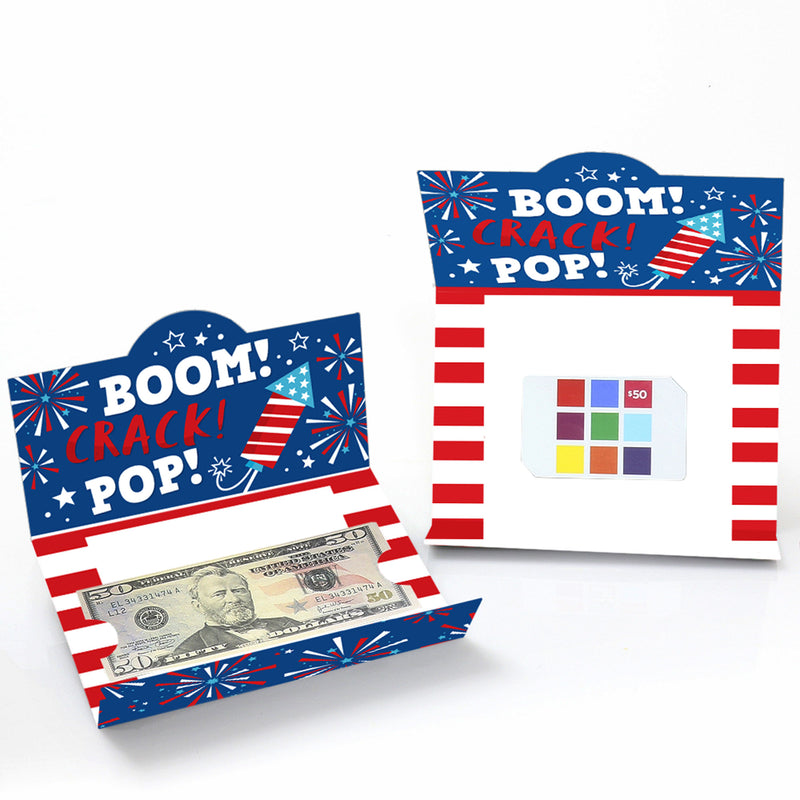 Firecracker 4th of July - Red, White and Royal Blue Party Money and Gift Card Holders - Set of 8