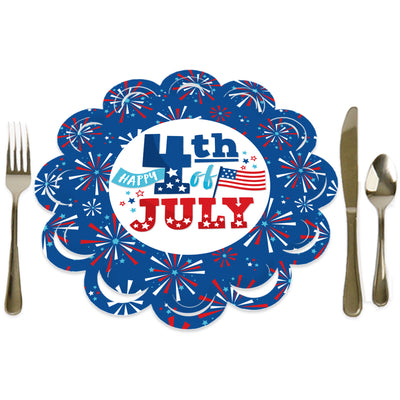 Firecracker 4th of July - Red, White and Royal Blue Party Round Table Decorations - Paper Chargers - Place Setting For 12