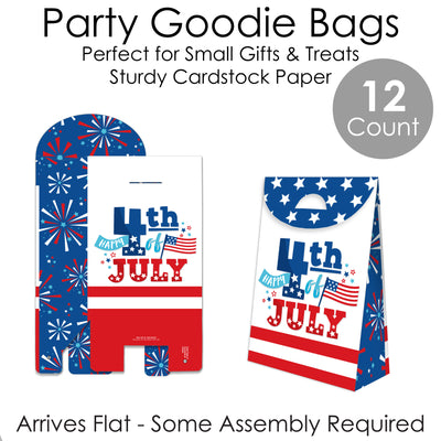 Firecracker 4th of July - Red, White and Royal Blue Gift Favor Bags - Party Goodie Boxes - Set of 12