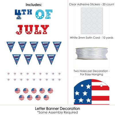 Firecracker 4th of July - Red, White and Royal Blue Party Letter Banner Decoration - 36 Banner Cutouts and 4th of July Banner Letters