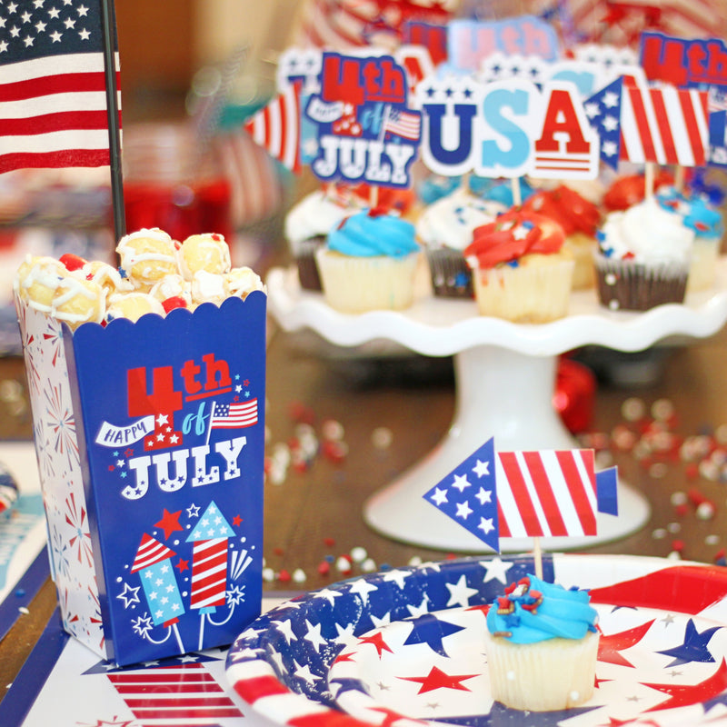 Firecracker 4th of July - Red, White and Royal Blue Party Favor Popcorn Treat Boxes - Set of 12