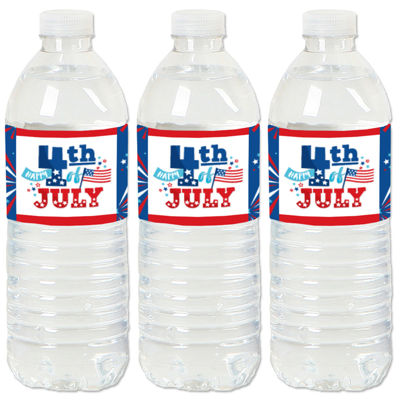 Firecracker 4th of July - Red, White and Royal Blue Party Water Bottle Sticker Labels - Set of 20