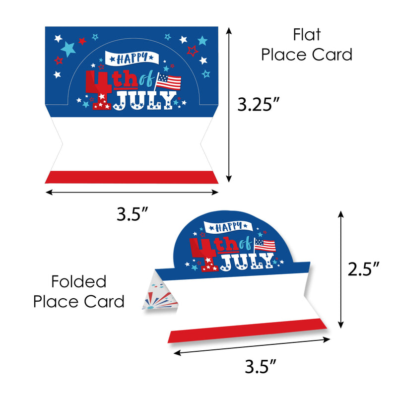 Firecracker 4th of July - Red, White and Royal Blue Party Tent Buffet Card - Table Setting Name Place Cards - Set of 24