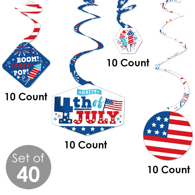 Firecracker 4th of July - Red, White and Royal Blue Party Hanging Decor - Party Decoration Swirls - Set of 40