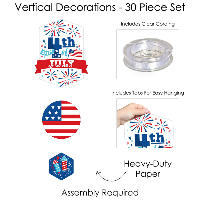 Firecracker 4th of July - Red, White and Royal Blue Party DIY Dangler Backdrop - Hanging Vertical Decorations - 30 Pieces