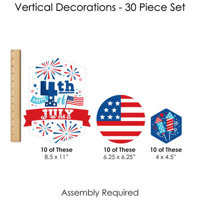 Firecracker 4th of July - Red, White and Royal Blue Party DIY Dangler Backdrop - Hanging Vertical Decorations - 30 Pieces