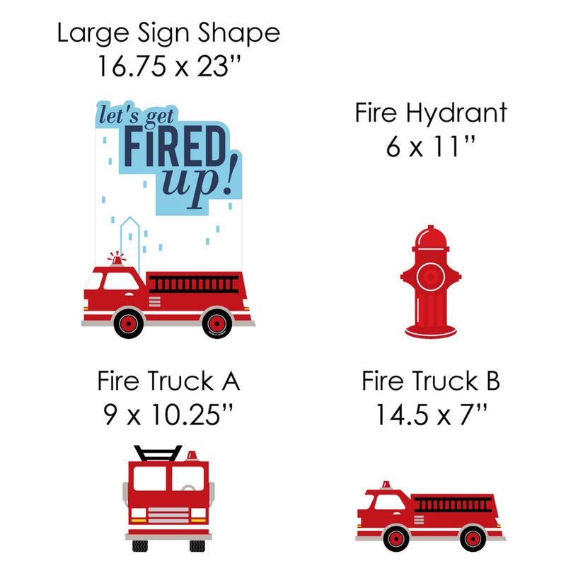 Fired Up Fire Truck - Yard Sign and Outdoor Lawn Decorations - Firefighter Firetruck Baby Shower or Birthday Party Yard Signs - Set of 8