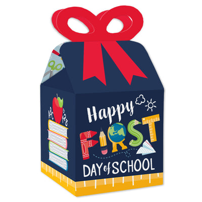 First Day of School - Square Favor Gift Boxes - Back to School Classroom Decorations Bow Boxes - Set of 12